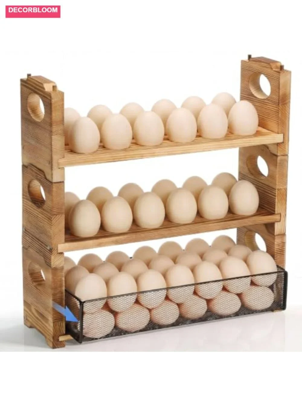 Fumete 3-Tier Wooden Egg Holder Countertop for 48 Eggs